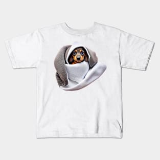 Puppy Love: Snuggly Dachshund in a Swaddle Blanket Tee Kids T-Shirt